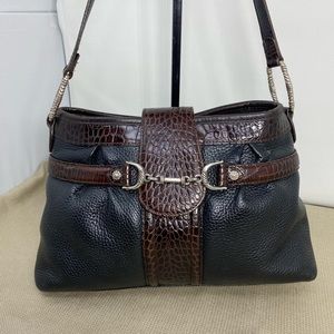 BRIGHTON VINTAGE BLACK W/EMBOSSED FAUX CROC TRIM SHOULDER BAG